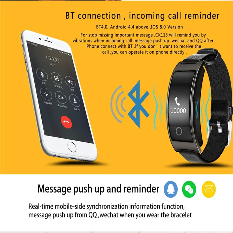 Huiniu CK11S умный Браслет Bluetooth Smart часы крови Давление кислородом монитор сердечного