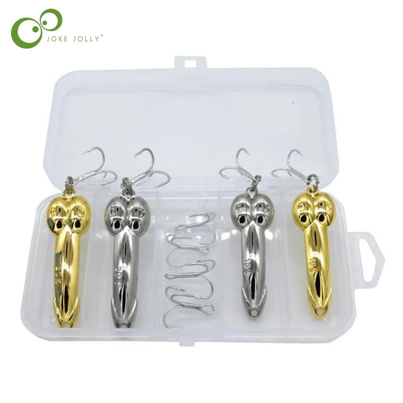 4pcs/Box DD spoon fishing lure with Box silver gold metal bait spinner Treble Hook hard lures Bass Fishing GYH | Спорт и развлечения