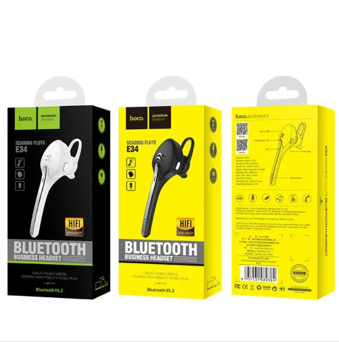 Hoco E34 Bluetooth гарнитура обтекаемая бизнес Музыка Беспроводная стерео громкой связи
