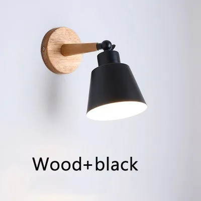 Wood black Деревянный светодиодный настенный светильник, современный настенный светильник в скандинавском стиле, прикроватные Настенные светильники для спальни - Цвет абажура: Wood black