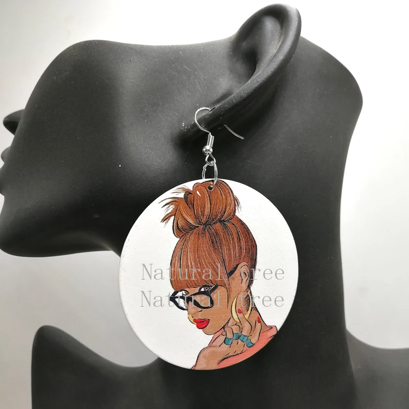 Черные женские деревянные серьги с принтом|wooden earrings|black wooden earringsearrings earring |