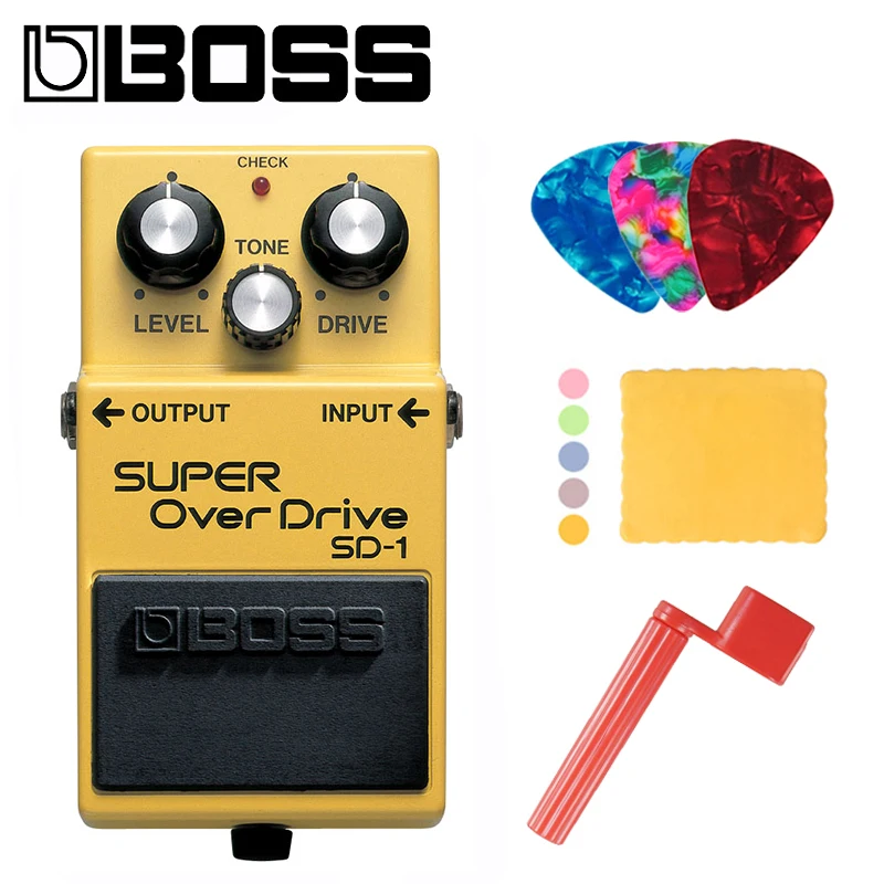 Педаль для гитары Boss Audio SD-1 Super Overdrive с медиаторами полировальной тканью и