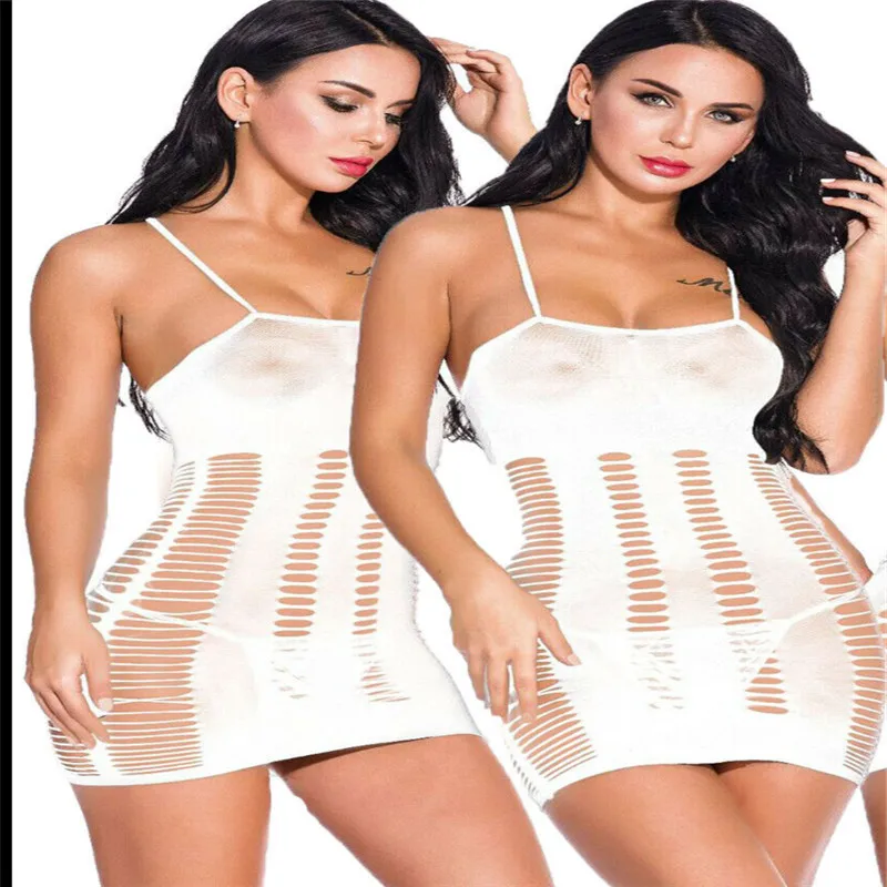 Стиль, сексуальные женские экзотические платья, женское белье, Babydoll, ажурное мини-платье, боди, однотонное, открытое, без рукавов, просвечивающее - Цвет: Белый
