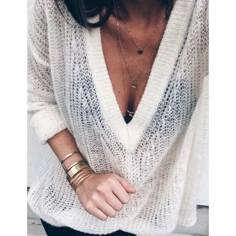 Сексуальный Зимний вязаный свитер с v-образным вырезом кашемировый женский 2019