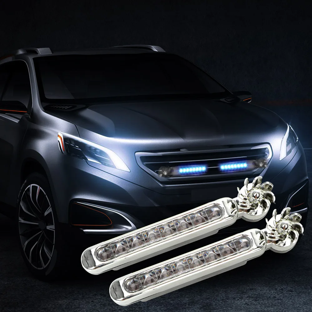 FORAUTO 1 пара светодиодных ветровых автомобильных дневных ходовых огней, автомобильная декоративная лампа с вращающимся вентилятором, не требуется внешний источник питания