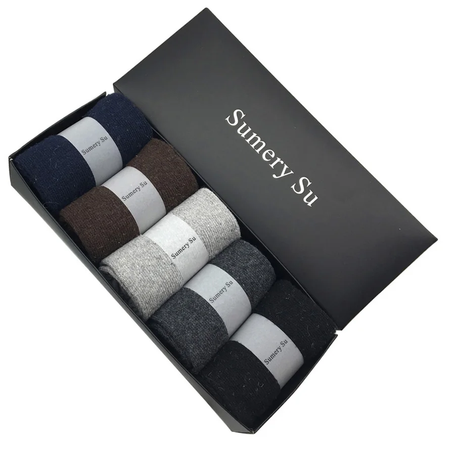 SW9918 with Gift Box 5 пар/партия, шерстяные носки, мужские зимние кашемировые Теплые повседневные носки, Meias, ромбы с рисунком, 3 вида стилей, подарочные носки - Цвет: SW9918 with Gift Box