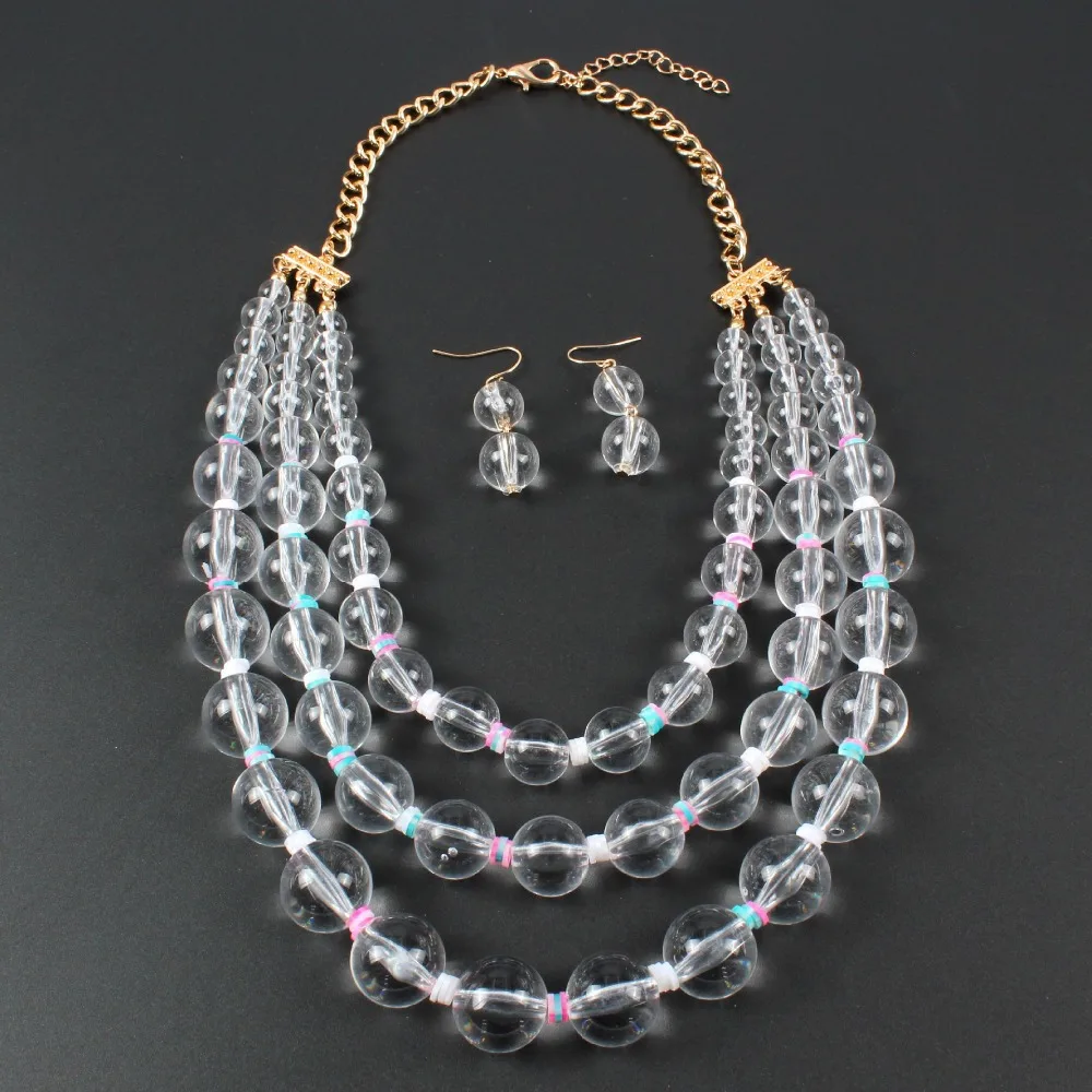 Fashion Beads Jewelry Sets Women Girls Multi-layer Statement Necklace Earrings Set Ladies Party Female Chunky Necklaces | Украшения и