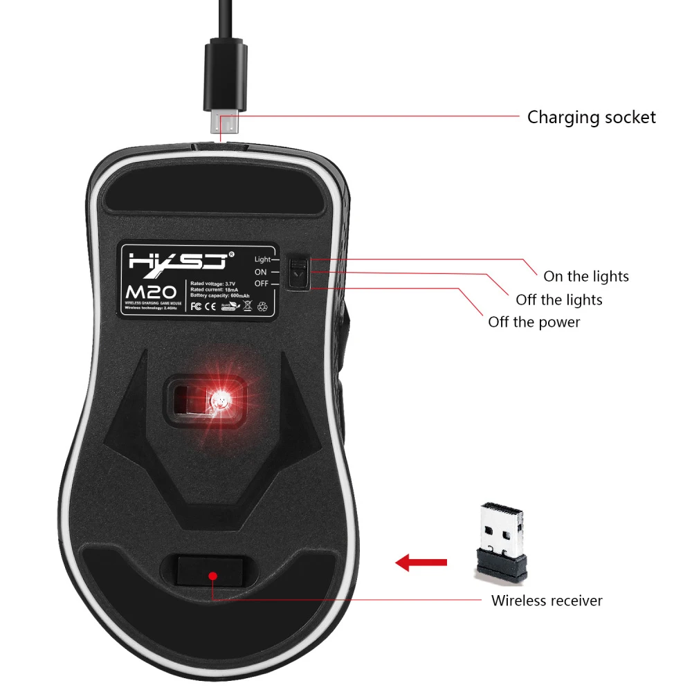 HXSJ M20 USB 2.4GHz Colorful Breathing Backlight 2400DPI Optical Computer Wireless Mouse Gamer for PC Laptop | Компьютеры и офис