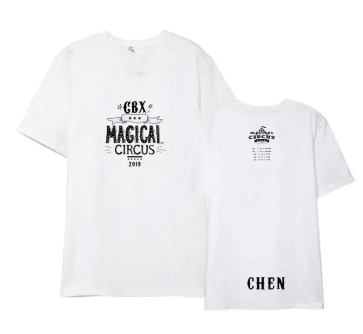 Kpop exo cbx concert same member name printing white t shirt for summer unisex L o neck short sleeve t-shirt | Женская одежда
