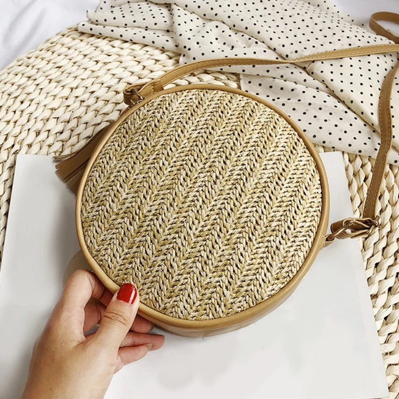 EaseHut Boho женские круглые соломенные сумки с вышивкой в виде листьев ананаса винтажные праздничные летние пляжные Дикие повседневные маленькие плетеная Сумка из ротанга