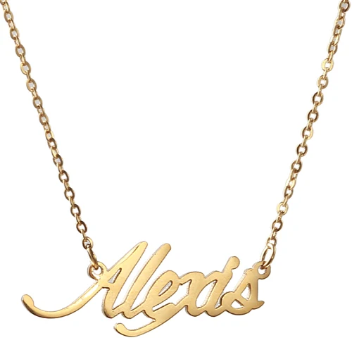 

AOLOSHOW Name Necklace " Alexis " Women jewelry Gold color Nameplate Necklace Stainless Pendant Font Letters Name Necklace 2406