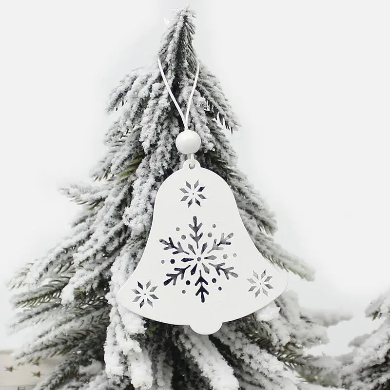 White Bells HUADODO 6 шт. красное и белое деревянное дерево олень снеговик, рождественские украшения Подвески Украшения для рождественской елки вечерние украшения для дома подарок для детей - Цвет: White Bells