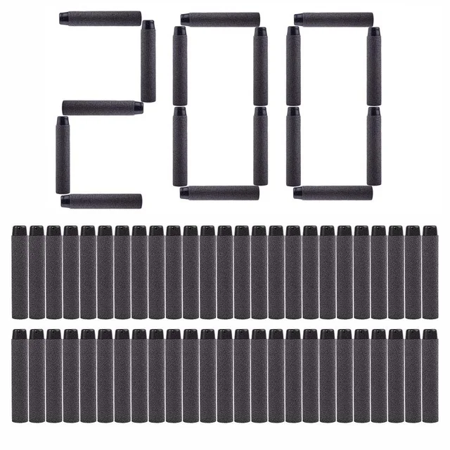 200 pieces 7,2*1,3 см мягкие пули, мягкие дротики для игрушечного пистолета Nerf, мягкие пули, бластер, мягкая пустотелая дырочная головка, пена, пуля, Черная - Цвет: 200 pieces