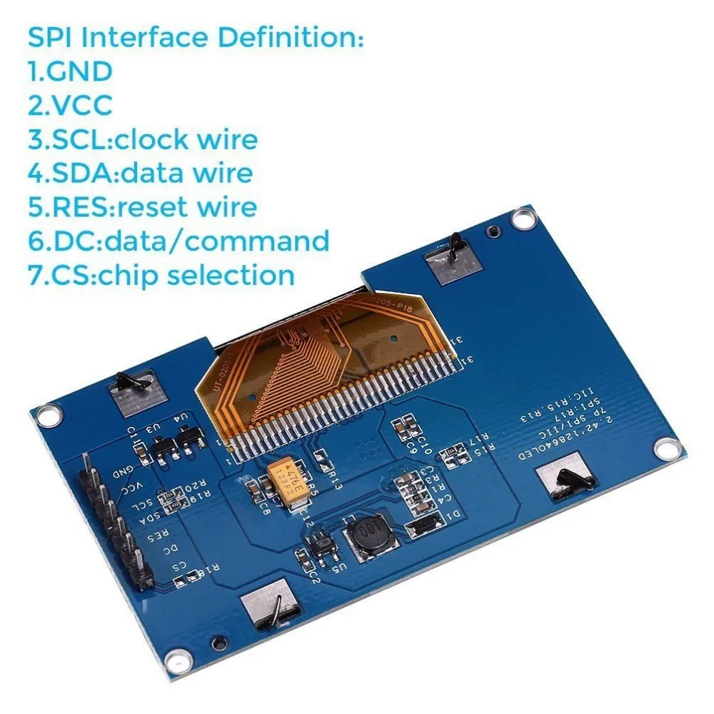 Модуль ЖК дисплея 2 42 дюйма oled дисплей 12864 SPI OLEDS синий экран 3 в 5 SSD1309 совместим с C51