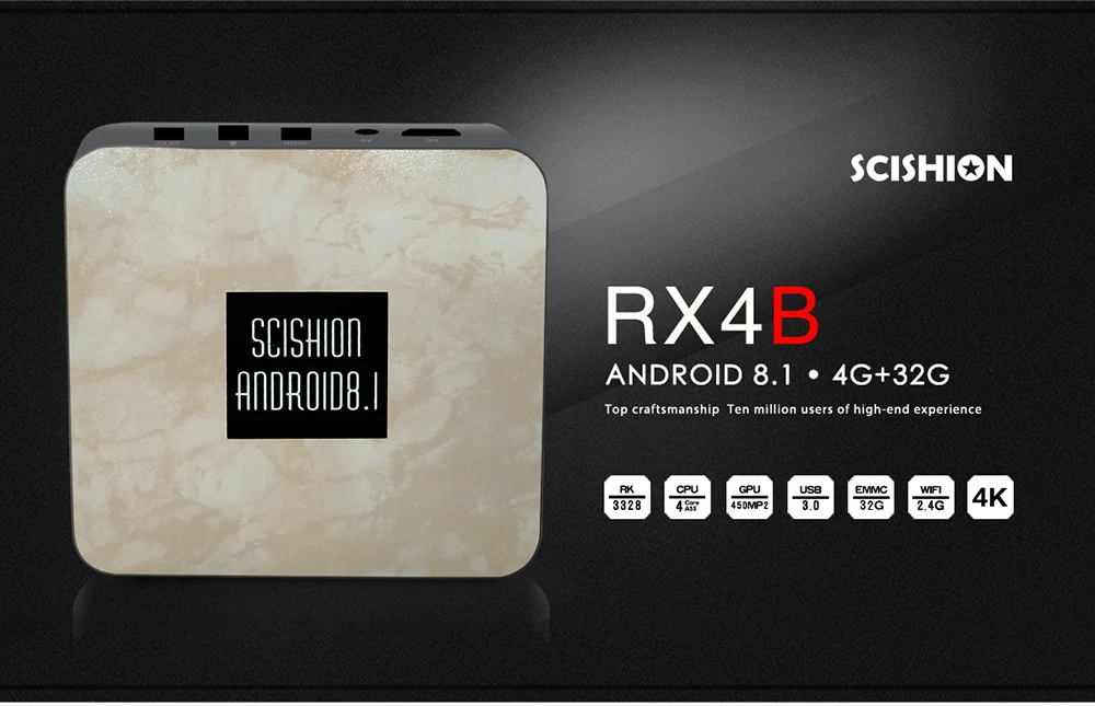 ТВ приставка SCISHION Rockchip 3328 Android 8,1 4 Гб ОЗУ+ 32 Гб ПЗУ медиаплеер 2,4G WiFi 100M BT4.0 4K смарт-приставка RX4B Pk Xiaomi