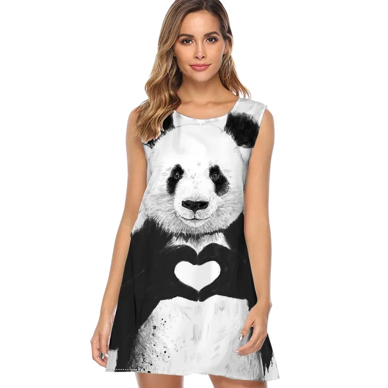 

Women Dress 2019 New Arrival Happy Forest Print Sleeveless Animal Summer Dress O neck Casual Loose Mini Chiffon Dresses Vestido