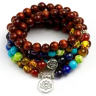 Браслет с 7 чакрами, мужские натуральные деревянные лечебные балансирующие бусины, молитва рейки Будды, женские Украшения