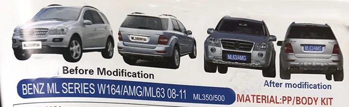Пластик PP тюнинг обвес для Mercedes Benz ML W164 2008-2011 ML63AMG тела комплект W163 | Автомобили и