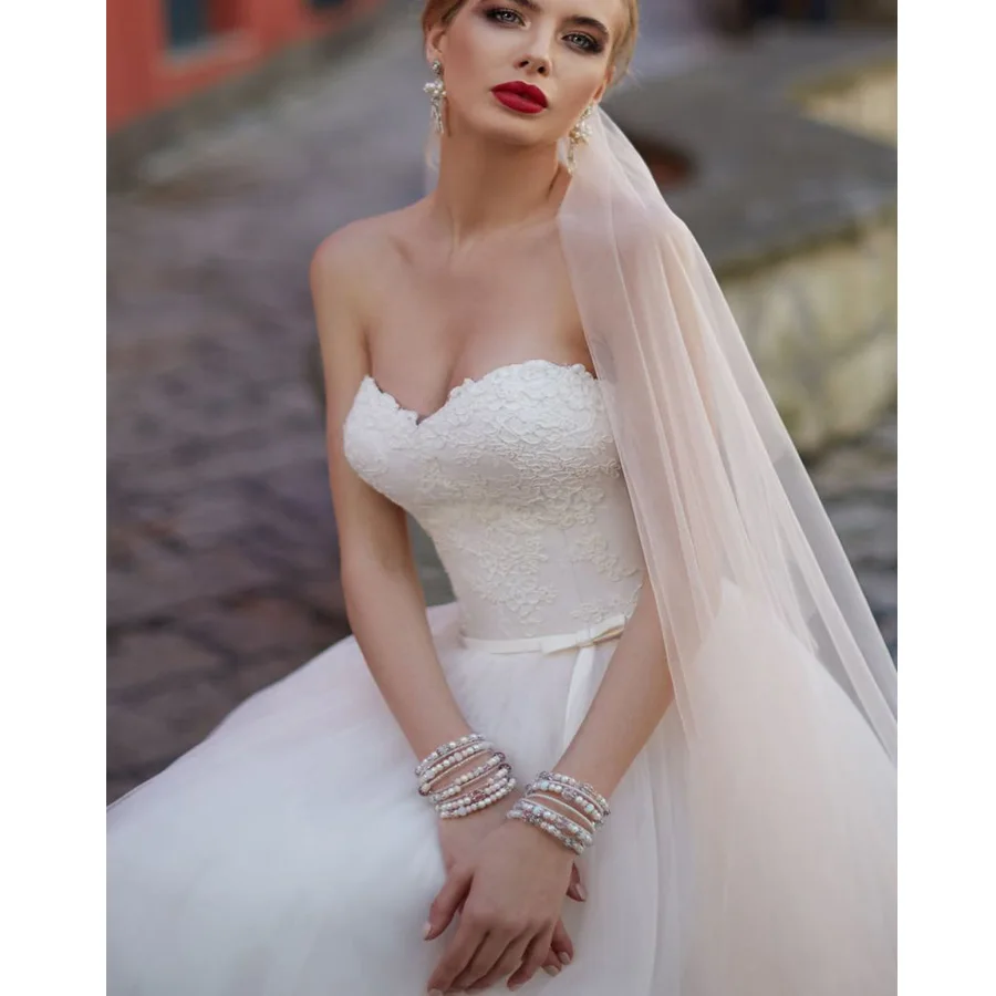 ADLN New Sweetheart Tulle Sleeveless Wedding Dresses Applique Bow Belt A-line vestido de novia Bridal Gowns | Свадьбы и торжества