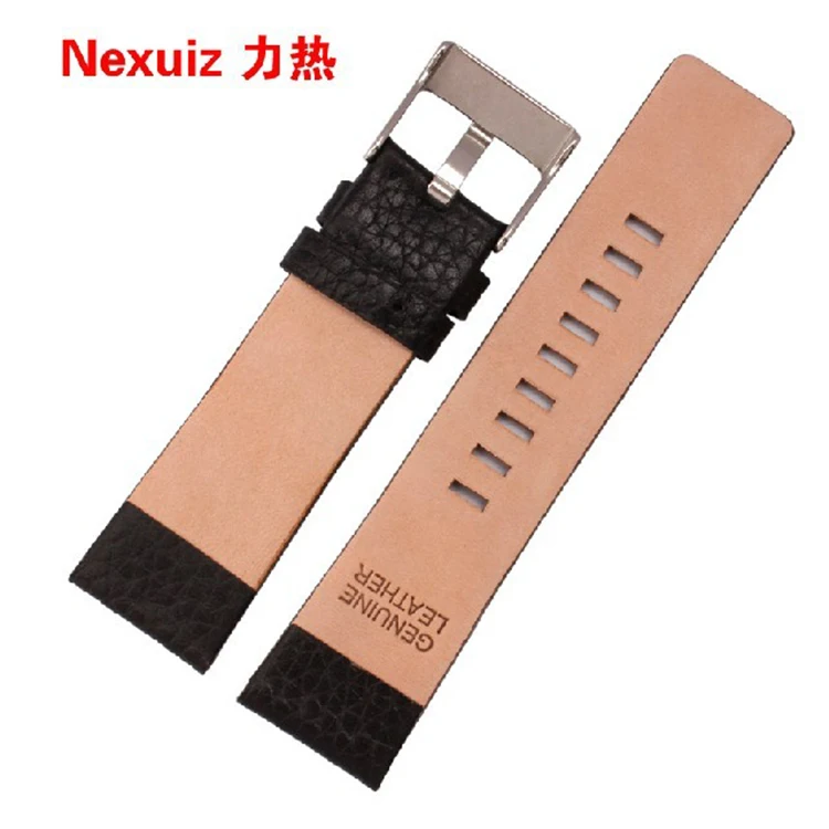 Ремешок сменный из нержавеющей стали для мужских наручных часов черный кожаный