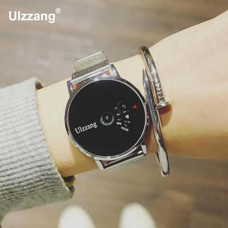Оригинальный Ulzzang стильный стальной Серебряный ремешок аналоговые