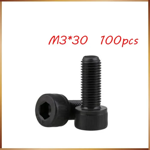 

100pcsM3*30 Black Alloy Steel Metric All Thread Hex Socket Head Cap Screw Bolt M3X5/6/8/10/12/20 m3 screws stainless nails,bolts