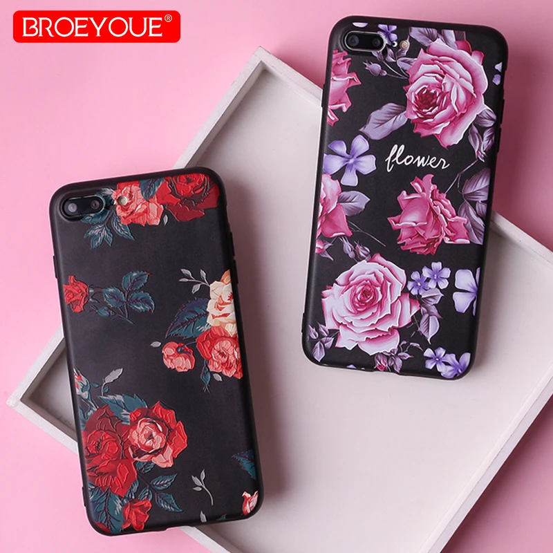 BROEYOUE чехол для iphone X 6 S Plus 5 5S 7 8 черный мягкий Силиконовый ТПУ 3D рельефный SE
