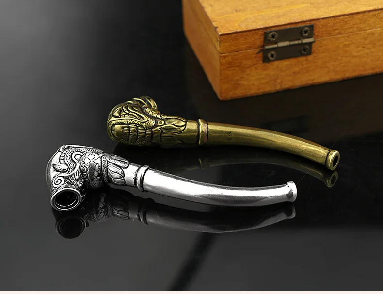 Antique dragon head brass tobacco bag handicraft decoration silver-plated long pipe men's curved dry smoke multi-style | Дом и сад