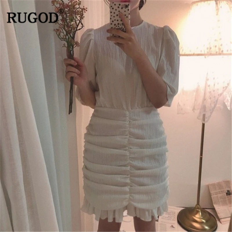 Новое поступление 2019 женское однотонное платье RUGOD с О образным вырезом и