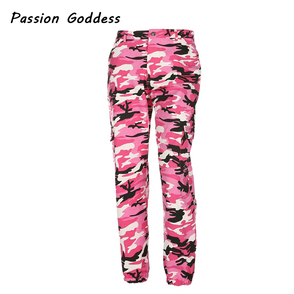 

95% Cotton Women Loose Camouflage Pants Punk Trousers Pink Camo Orange Military Long Sweatpants Hiphop Dance Baggy Pants 2019