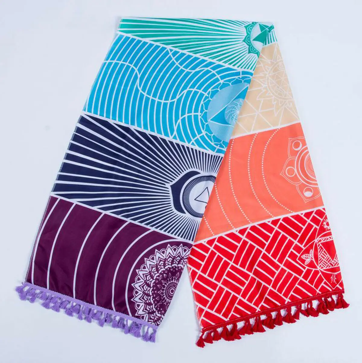 Один Радужная чакра гобеленовое полотенце Ковер Мандала Boho полосками Дорожный