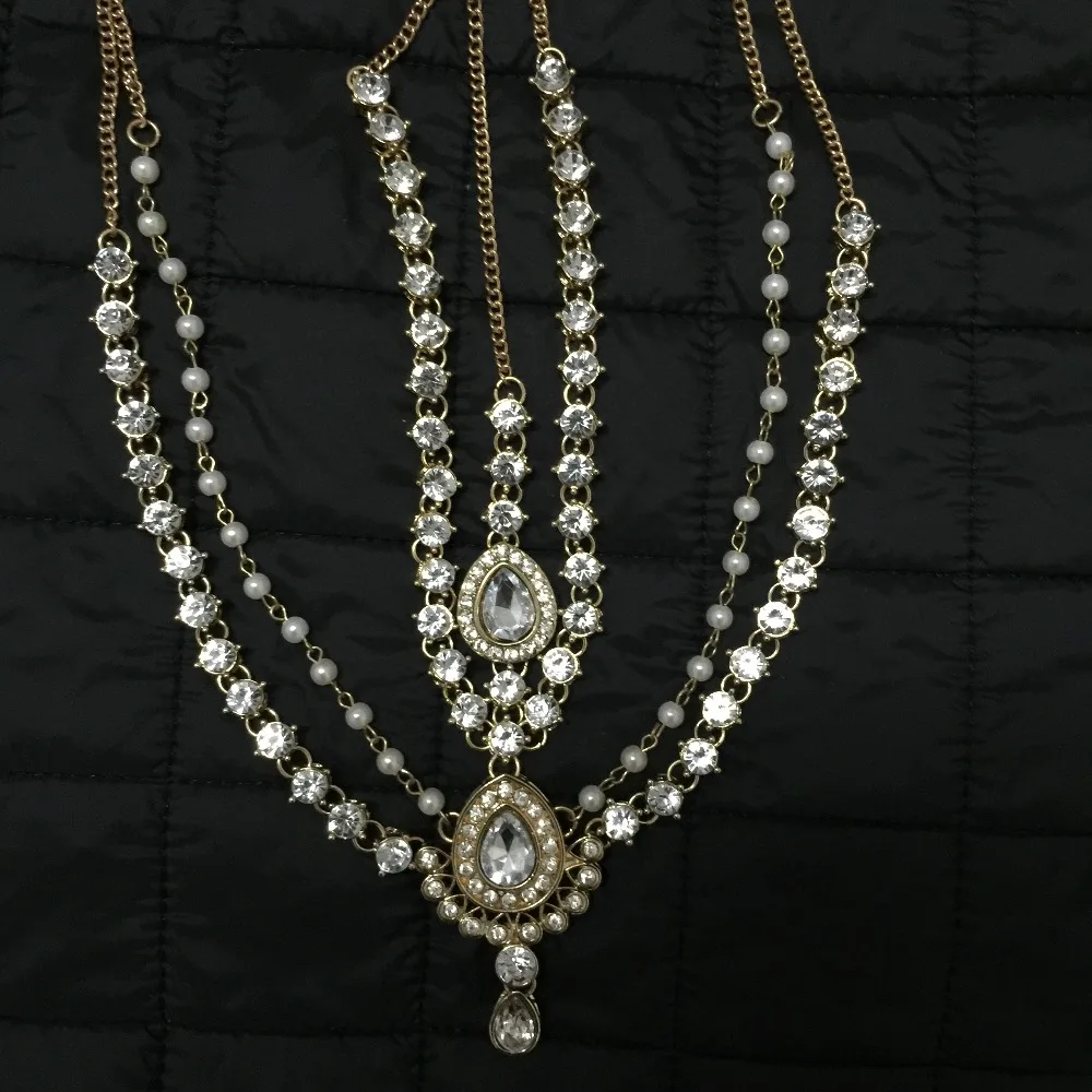 Ручной работы Kundan камни волос цепь для головы цепи украшения на голову