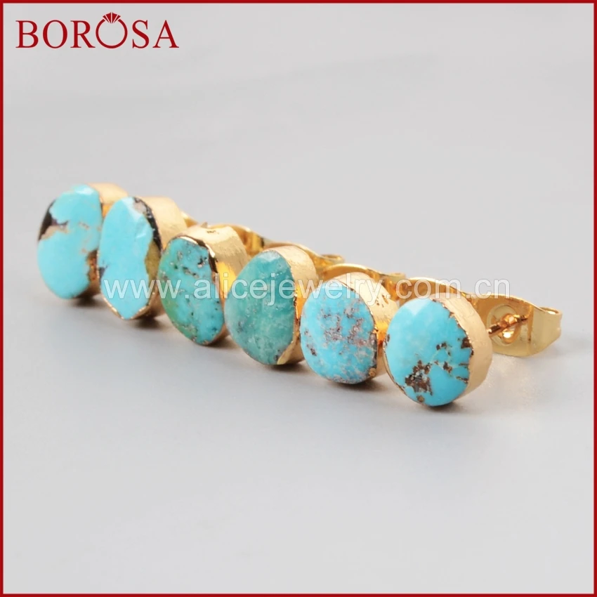 Женские сережки-гвоздики BOROSA из натурального бирюза высокого качества G1017 |