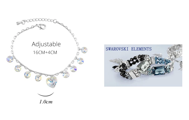 Joyashiny богемные подлинные кристаллы от Swarovski сердце Шарм Браслеты серебряного цвета Pulseras для женщин ювелирные изделия для мам подарки