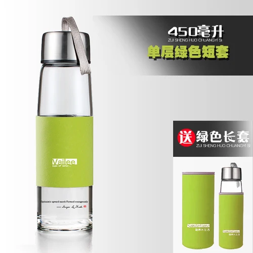 D-450ml green 450-550-600 мл термостойкая стеклянная бутылка для воды нижний слив из нержавеющей стали фильтр стекло my tea cup с изоляционной втулкой - Цвет: D-450ml green