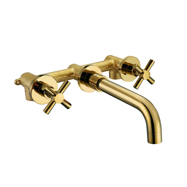 Polished Golden Smesiteli, современный кран для раковины из розового золота, двойная ручка, латунная поверхность, кран для ванной, бассейна, горячая вода, аксессуары для ванной комнаты - Цвет: Polished Golden