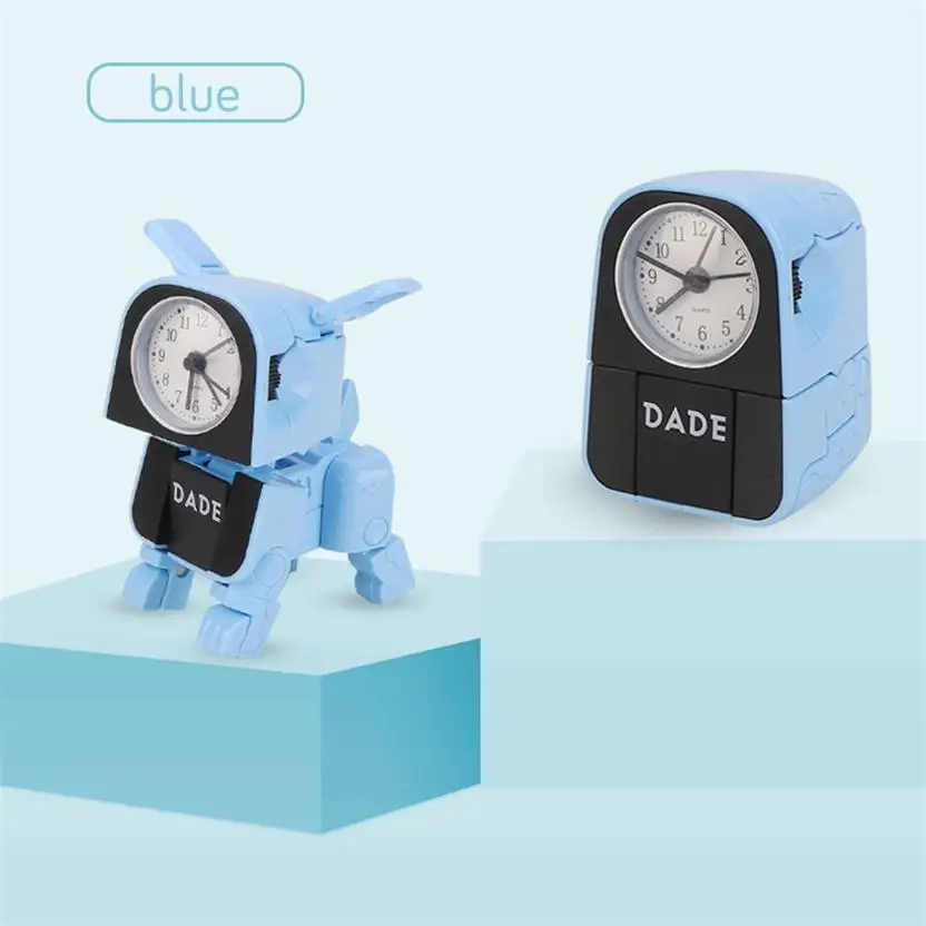 blue Дети мультфильм собака будильник милый забавный деформация робот будильник студентов настольные часы противоударные игрушки Дети Рождественский подарок - Цвет: blue