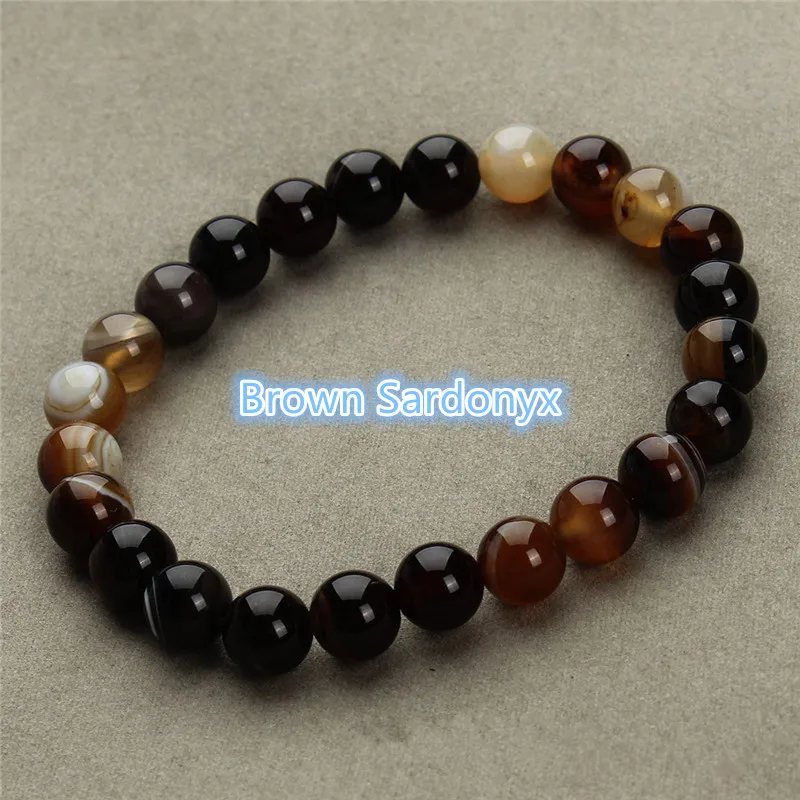 Brown Sardonyx Модные браслеты из натурального камня для женщин мужчин тигровые глаза Роза кварц аметист Агат бисера Йога браслеты Pulseira Masculina - Цвет камня: Brown Sardonyx
