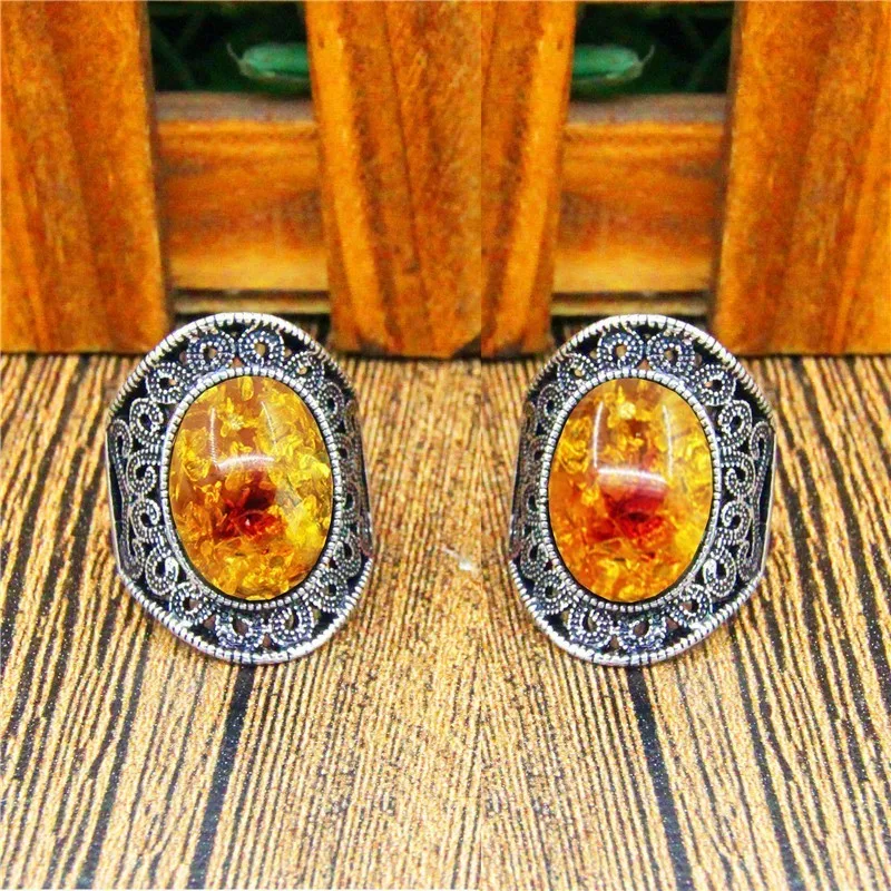 Oval Resin Flower Rings For Women Plant Antique Silver Plated Fashion Jewelry TR681 | Украшения и аксессуары