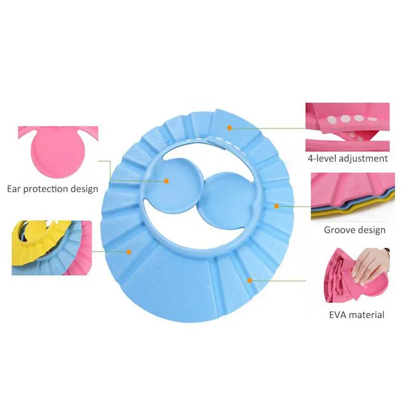 Детская водонепроницаемая шапочка безопасная детская для душа с козырьком ванны