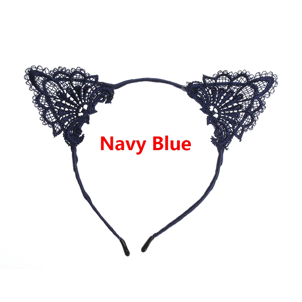 navy blue 1 шт. Соблазнительная девушка милый, с кошками, животными ухо обруч для волос с кружевами для девочки, черная повязка на голову Детский костюм для вечеринок детский ободок для волос Группа аксессуары - Цвет: navy blue