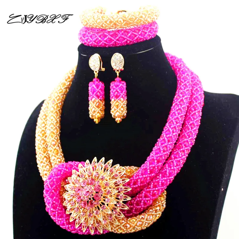 Новинка ярко-розовый и Шампанский комплект ювелирных изделий в нигерийском