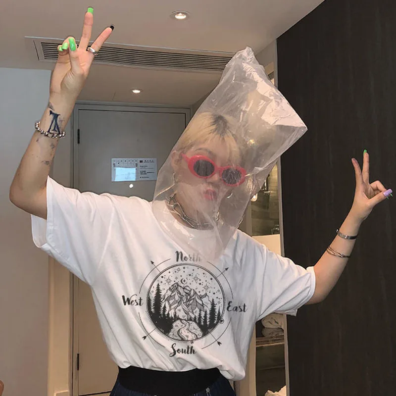 Футболка женская белая с коротким рукавом и принтом | Женская одежда