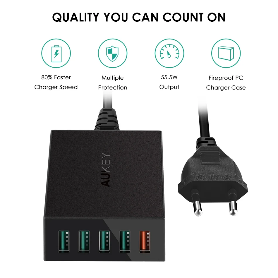 AUKEY Quick Charge 3 0 USB Зарядное устройство QC3.0 сетевое быстрое зарядное для мобильного