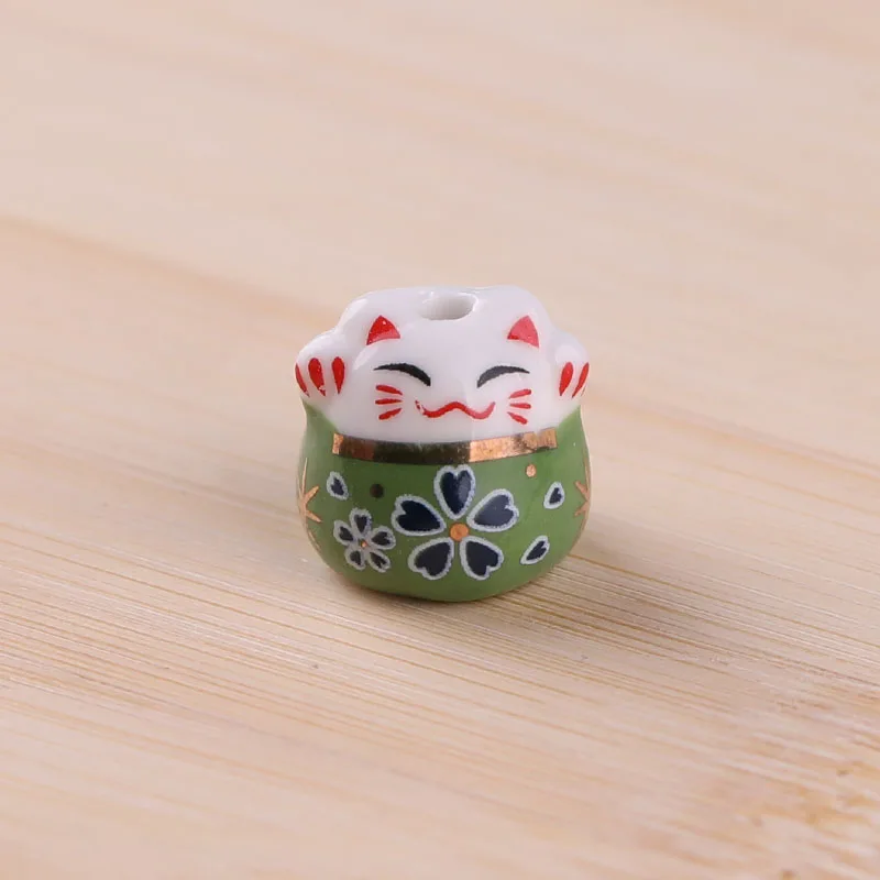 Green Diy ручной работы из бисера цветные керамические бусины окрашенные lucky cat свободные бусины супер милый котенок Шарм - Цвет: Green