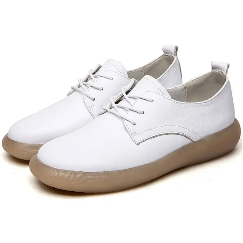 

Soft Bottom Cowhide Female Flat Shoes Non-slip Wear-resistant Fashion Wild Lace Casual Women's Flat Shoes Genuine Leather Shoes