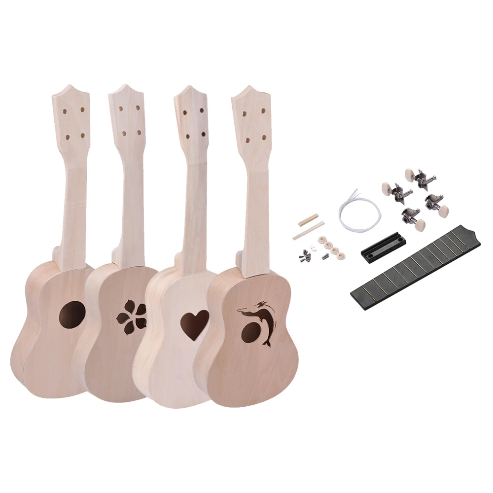 21 дюймов укулеле DIY Набор Ukelele комплект липа корпус и шея пластик гриф и мост нейлоновая струна 5 стилей на выбор