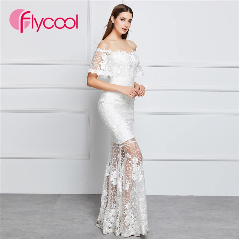 Flycool 2019 сексуальное летнее вышитое Сетчатое Бандажное Платье женское белое с