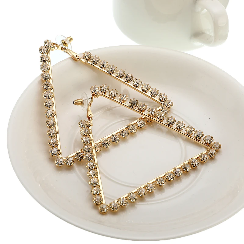 Модные блестящие треугольные серьги подвески со стразами геометрические капли