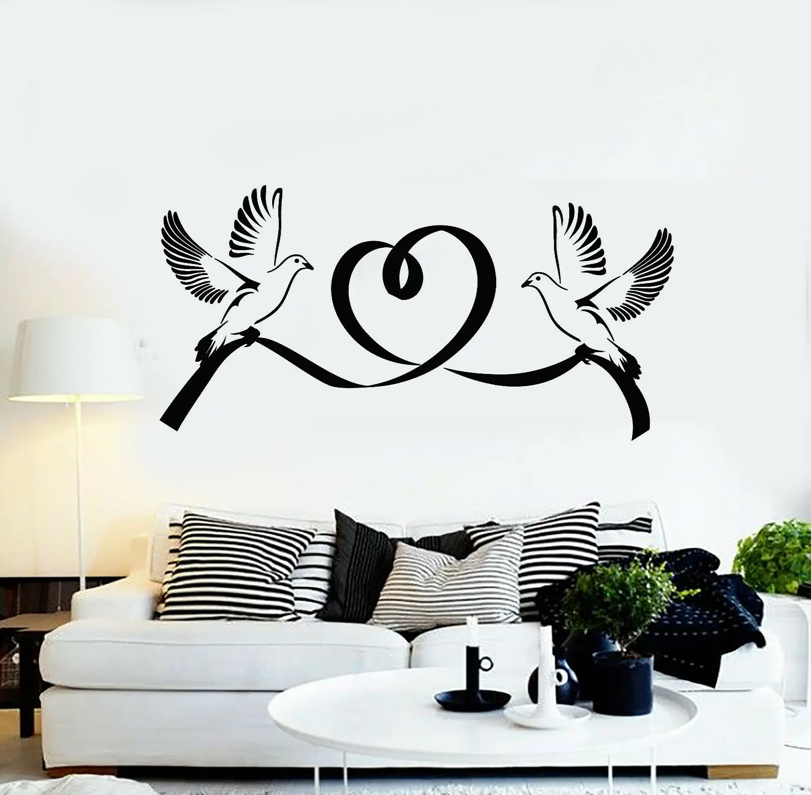 Heart Shaped Doves Bird Wall Decal Vinyl Love Berds antic Stickers Couple New Room Home Mural Removable Z114 | Дом и сад